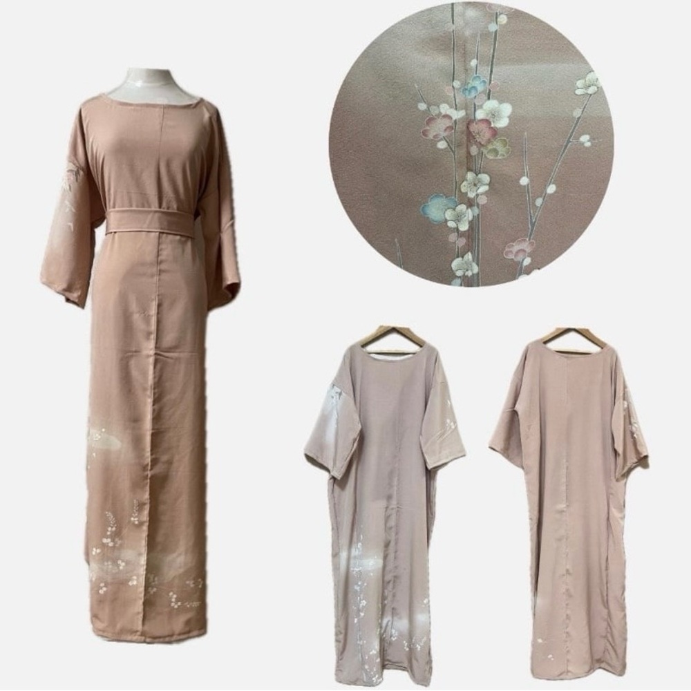 Japanese Kimono Upcycle Pink Maxi Dress